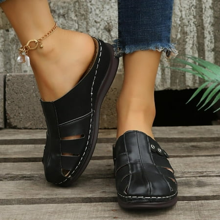 LoyisViDion Clearance Sandals for Women New Summer Women S Sandals and Slippers Breathable Low-Heeled Women S Shoes Flash Picks Black 7.5