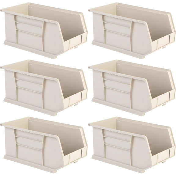 Hudson Exchange 15" x 8" x 7" (6 Pack) Plastic Stackable Storage Bin and Hanging Container, Stone