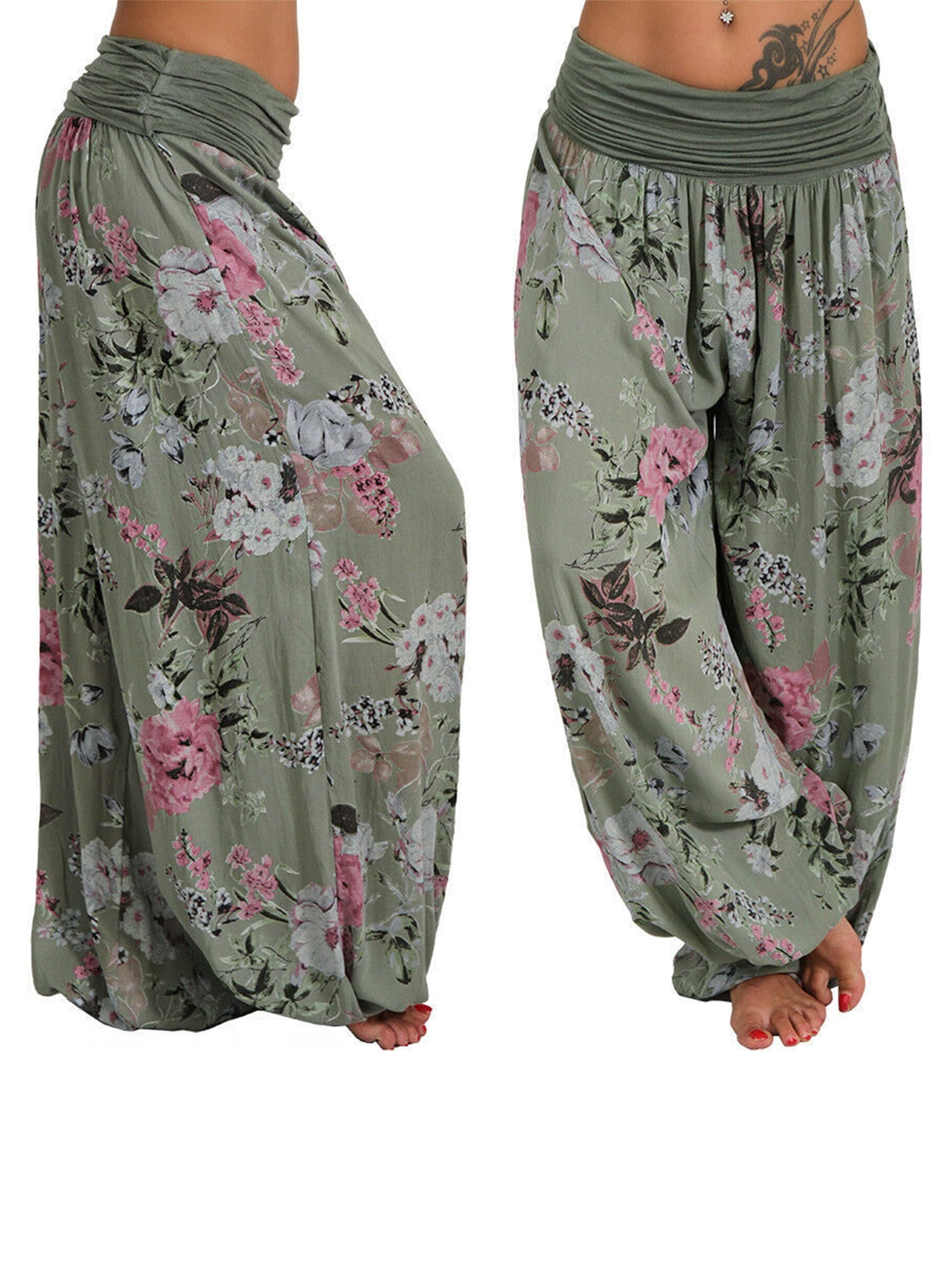 Montecarduo Harem Pants Women - Summer Women Cotton Linen Large Plus Size  Loose Long Pants Casual Pant Print Harem Baggy Pants Thin Ankle Trousers,Floral,M  : Amazon.co.uk: Fashion