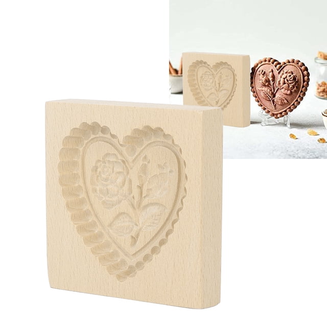 Wooden Mould, And Flower Shape Easy Release Reusable Washable Carved Biscuit Press Mould For Kitchen Baking Home