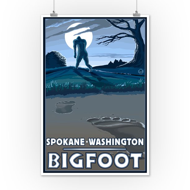 Spokane, Washington Bigfoot Lantern Press Artwork (12x18 Art Print