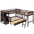 thumbnail image 4 of New Twin over Full L-Shaped Bunk Bed With 3 Drawers, Ladder and Staircase - Espresso, 4 of 10