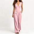thumbnail image 7 of TEAJOPSUU Womens Comfy Cotton Blend Jumpsuits with Pockets Sleeveless V Neck Wide Leg Long Rompers Casual Summer Vacation Travel Overalls Pink, 7 of 7