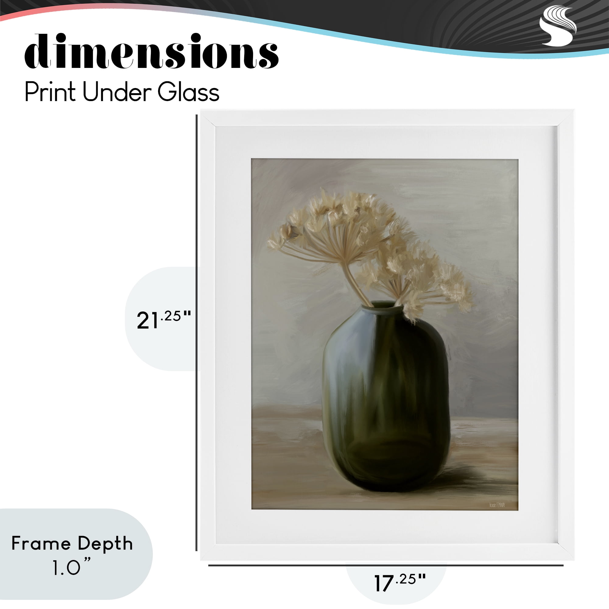 Stupell Industries Dried Blooms in Green Vase White Framed Print Under Glass, design by House Fenway