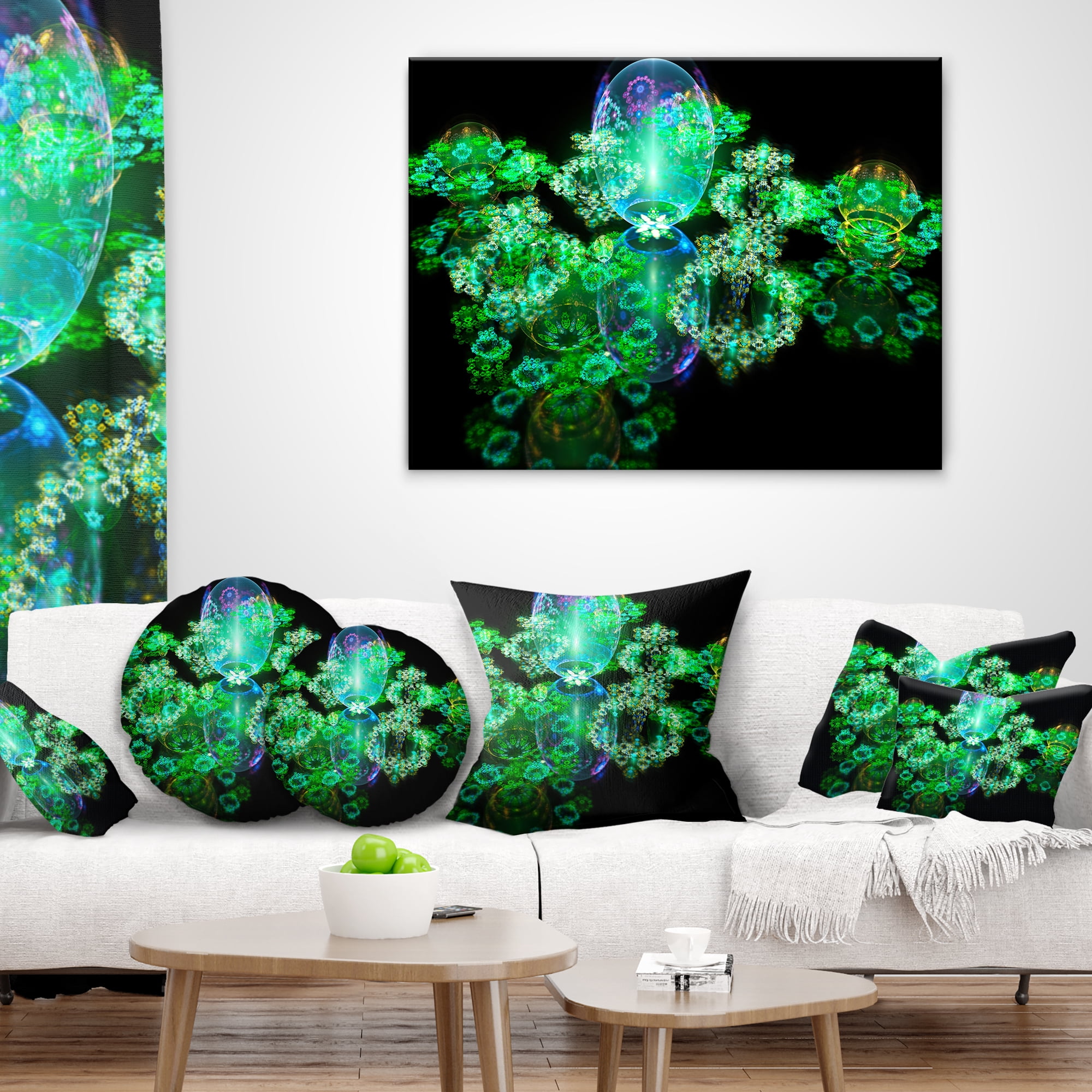 Designart Green Water Drops on Mirror - Abstract Throw Pillow - 16x16