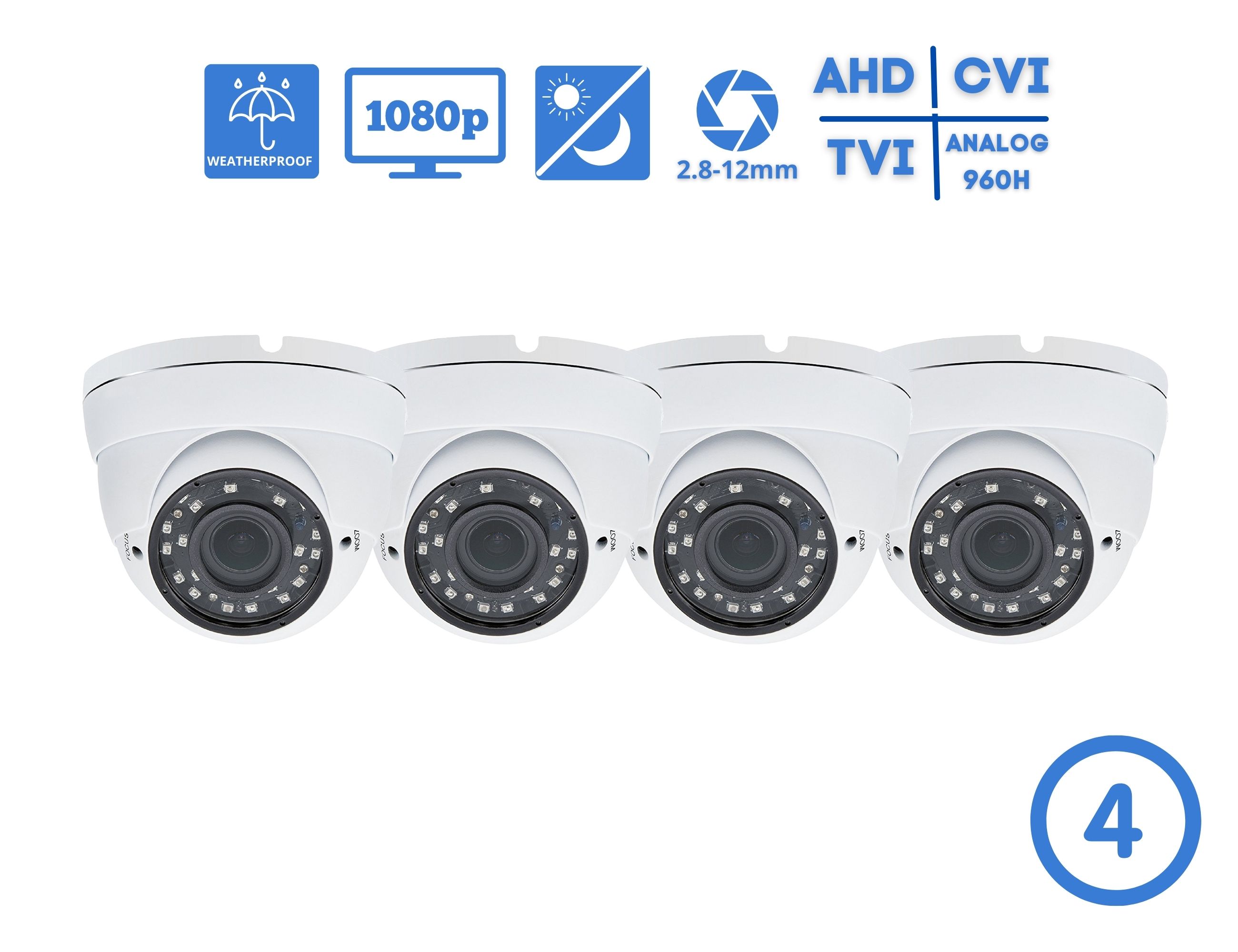 Evertech 4 Pcs HD 1080p Indoor Outdoor Day Night Vision CCTV Security Surveillance Dome Camera - image 1 of 6