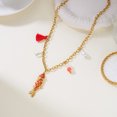 thumbnail image 5 of PISONIC Women Gold-Tone Link Chain Choker Necklace, Boho Summer Statement Necklace, Red Enamel Fish Pendant with Red Tassel, Imitation Pearl & Clear Beads, Beach Vacation Casual Jewelry, 5 of 6