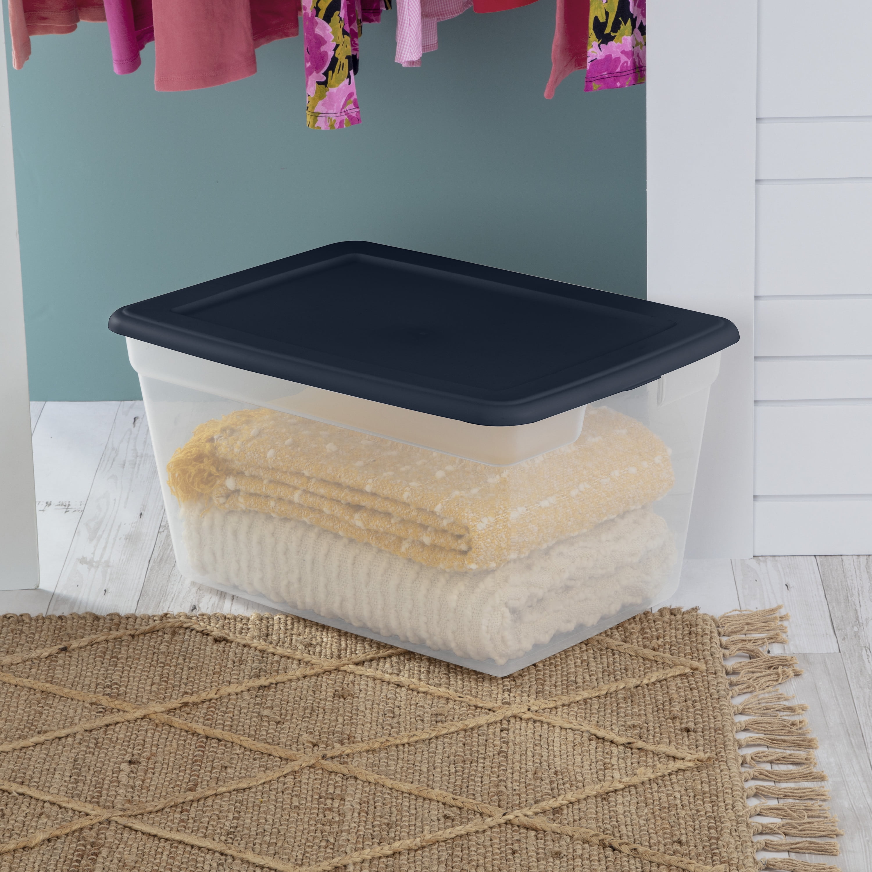 Sterilite 58 Qt. Storage Box Plastic, Blue Cove