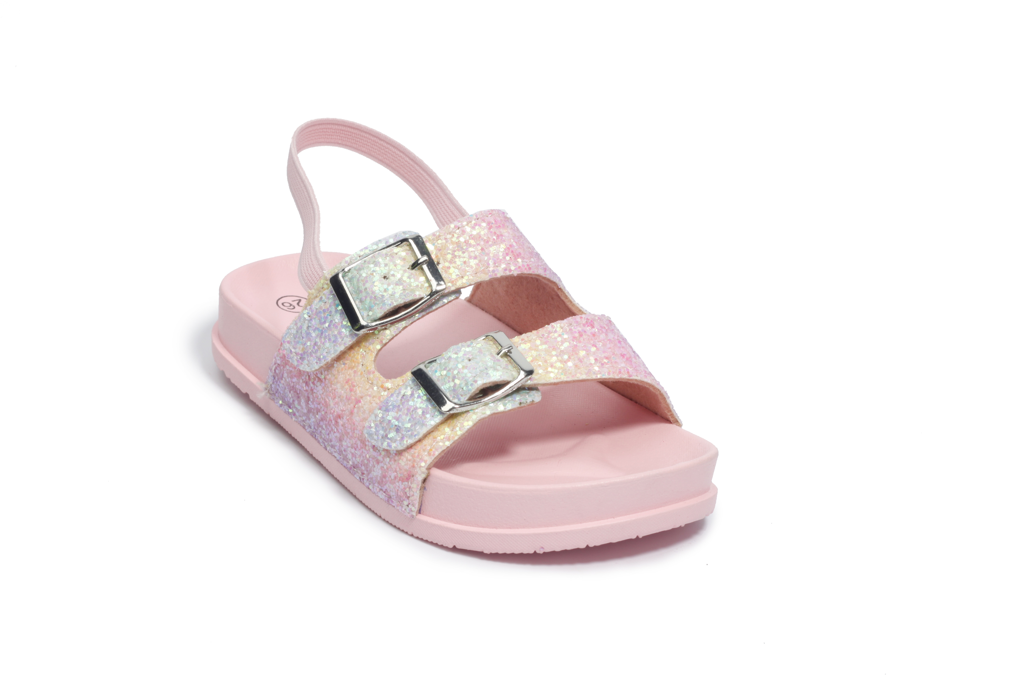 Girls' Sandals Slip On Double Buckle Slide Sandal Pink Glitter - Sizes 7-12 - image 1 of 1