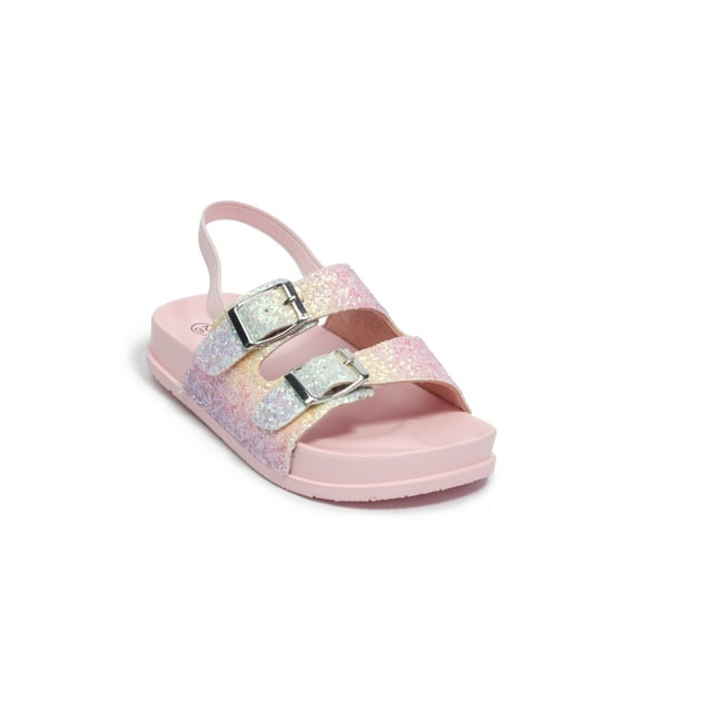 Girls' Sandals Slip On Double Buckle Slide Sandal Pink Glitter - Sizes 7-12