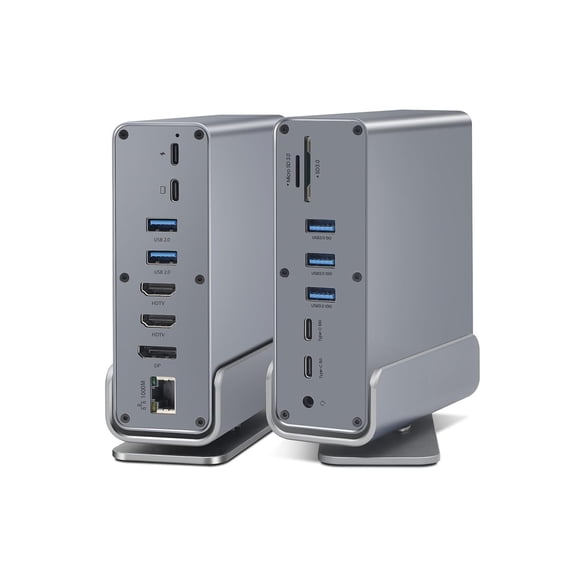 15-in-1 USB C Docking Station with 360° Rotating Base, 2*4K HD and 1*DP, 10Gbps USB Port Transfer, RJ45, Audio, SD/TF, PD100W Charging Dock Station Compatible with Windows, MacBook