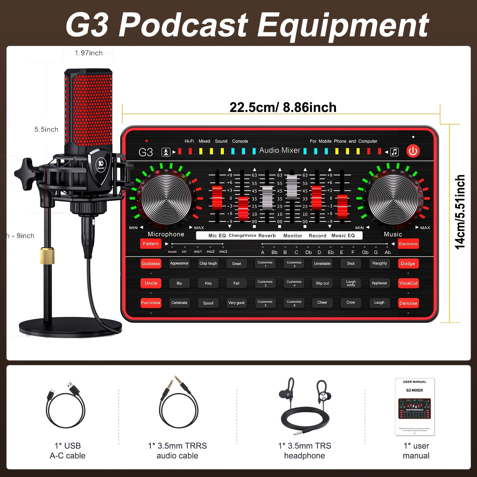 Tenlamp Pro High-Fidelity Microphone Set with G3 Live Sound Card, Black