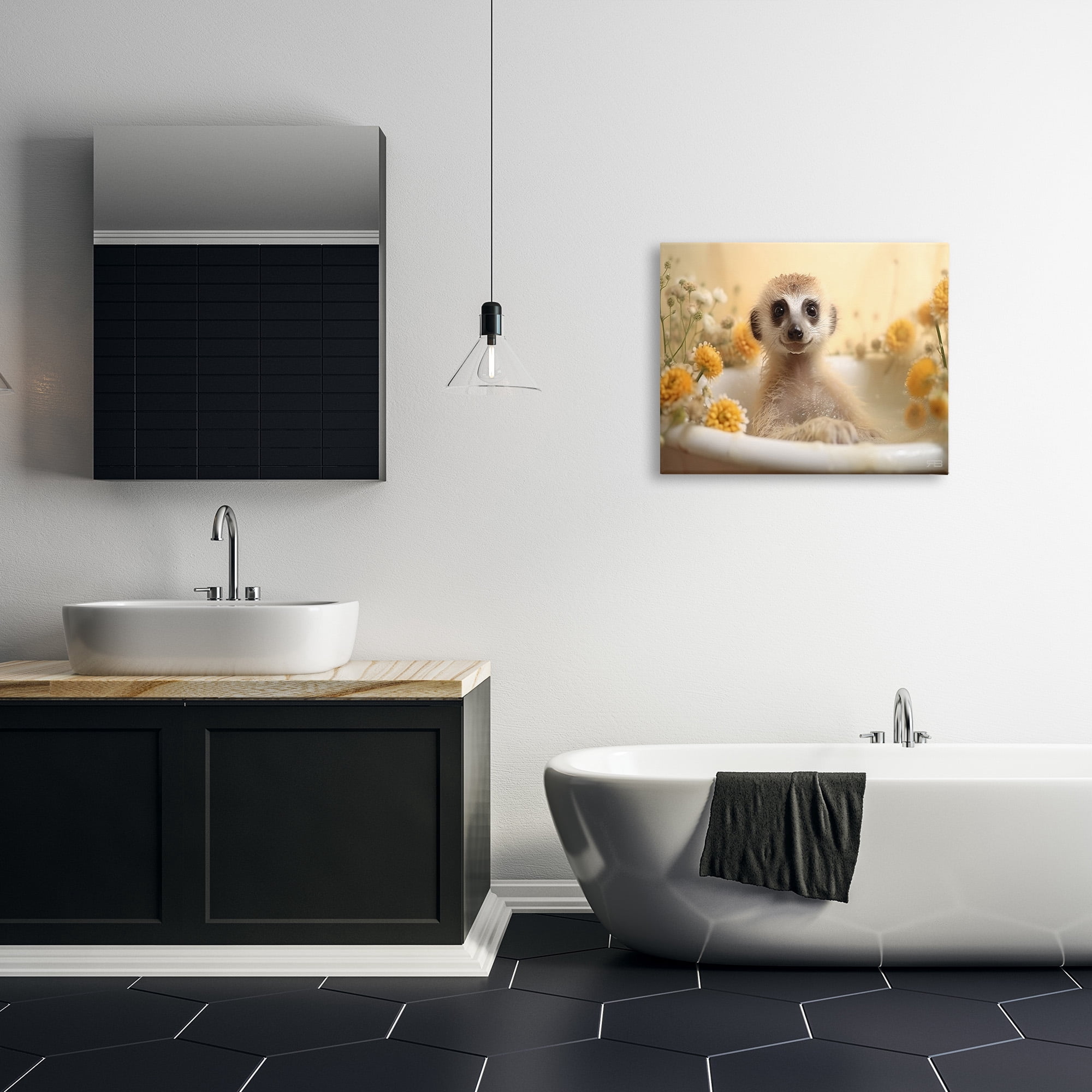 Stupell Industries Meerkat & Floral Bath Animals & Insects Painting Gallery Wrapped Canvas Art Print Wall Art, 30 x 24