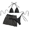 thumbnail image 5 of GEWSEY Women's 3 Piece Swimsuits Halter Triangle Crochet Bikini Sets with Cover Up Skirt (Black, M), 5 of 9