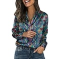 thumbnail image 3 of Womens Tops Retro Floral Print Long Sleeve Satin Shirt Spring Summer Shirts for Women Blue 3Xl, 3 of 9