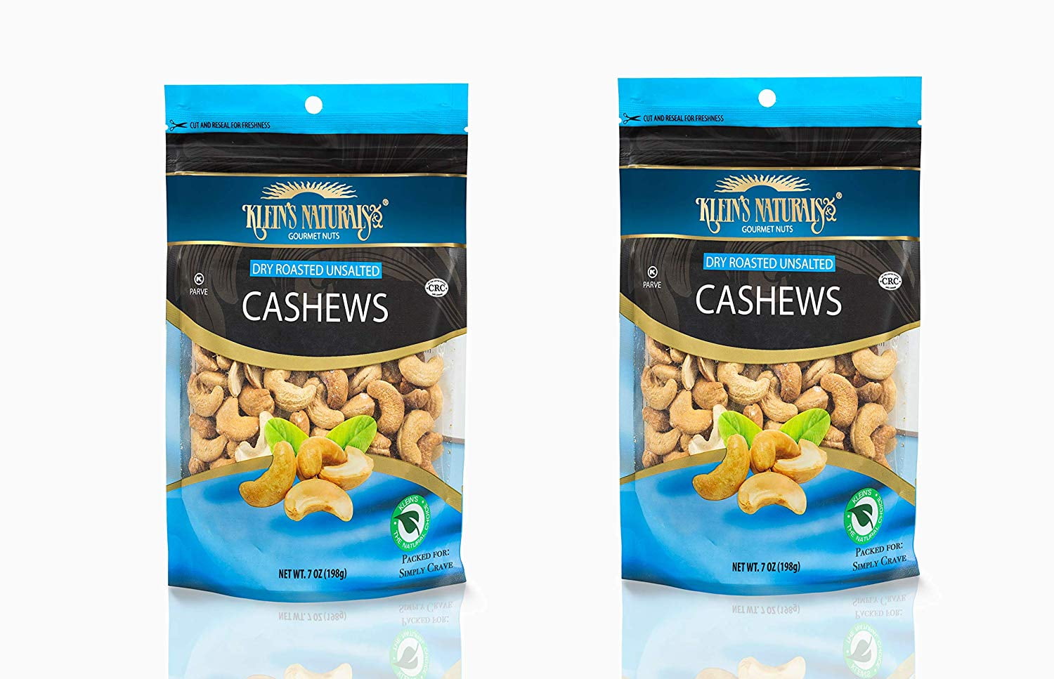 Klein's Naturals Unsalted Cashews, 7 Ounce Resealable Bag (2 Pack) Locally Grown Unsalted