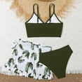 thumbnail image 6 of Gelikeya Girls Swimsuits Size 11-12 Kids' Swimwear 3 Piece Set Floral Bikini Tops Skirt Shorts Summer Holiday Hawaiian Beach Wear Cute Ruched Bathing Suit (Tweens, X01-Green), 6 of 7