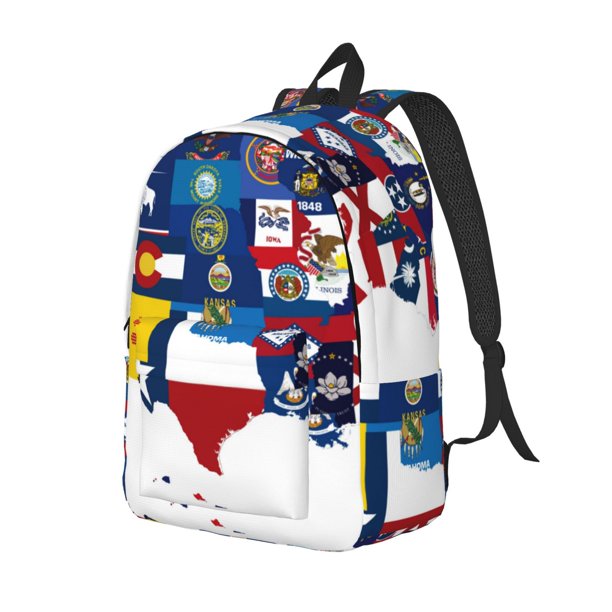 Disketp The Map Of United States print Canvas Backpack Lightweight Travel Daypack Student Rucksack Laptop Backpack-Small