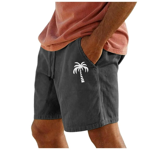 DVKOVI Men Cotton Shorts Swim Trunks Hawaiian Bathing Suit Swimsuits Beach Shorts with Pockets Dark Gray-1 XL