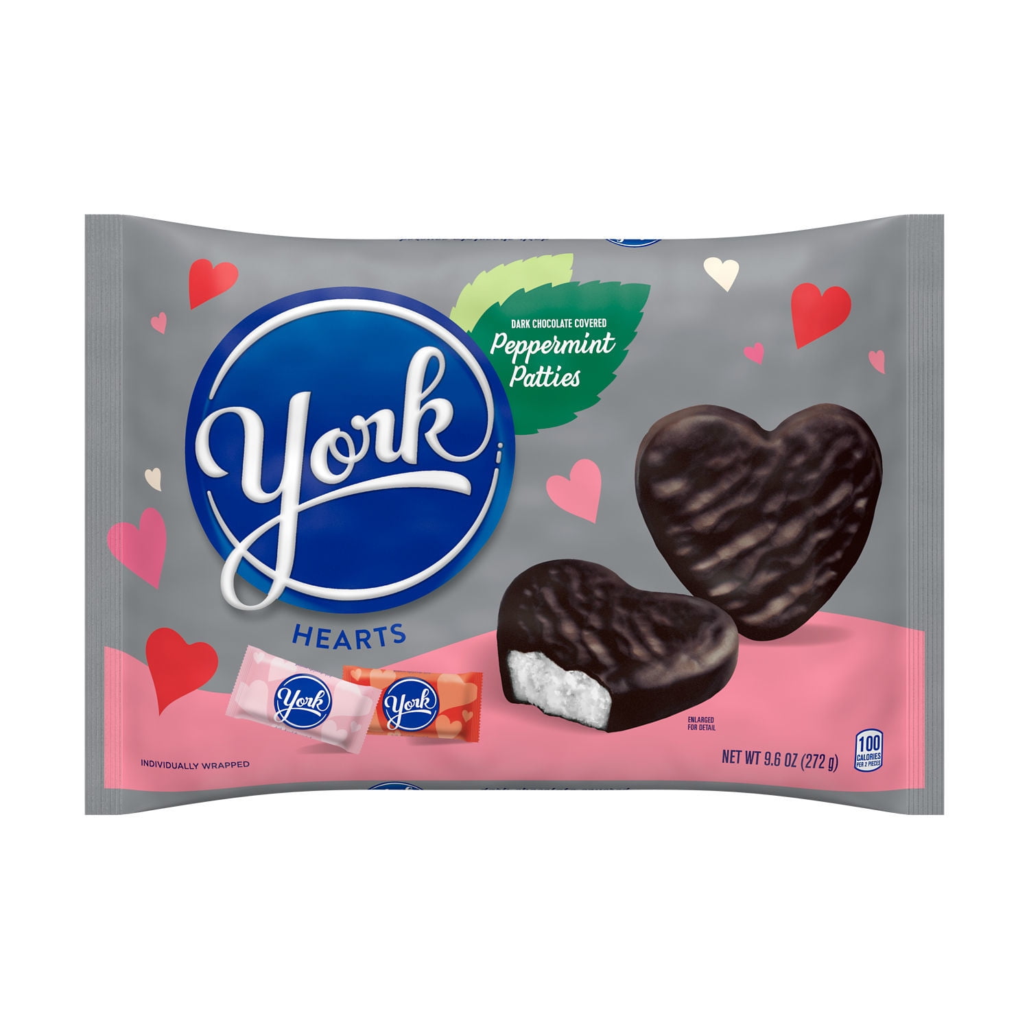 YORK, Dark Chocolate Peppermint Patties Hearts Candy, Valentine's Day, 9.6 oz, Bag