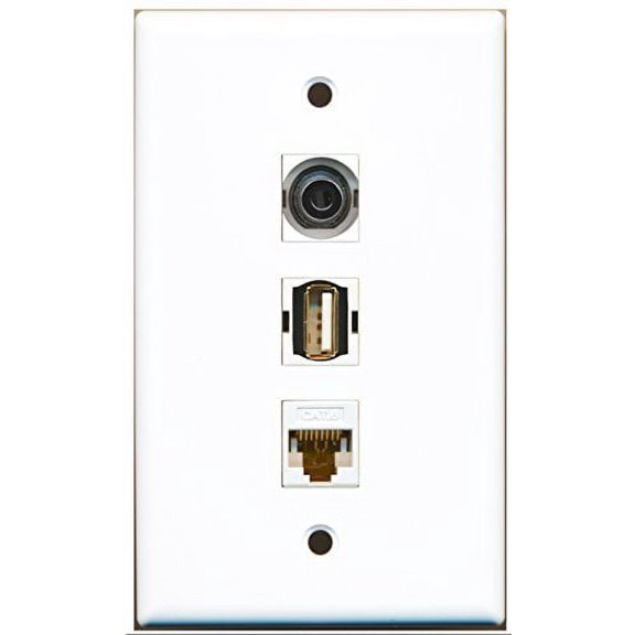 RiteAV - 1 Port USB A-A and 1 Port 3.5mm and 1 Port Cat6 Ethernet White Wall Plate