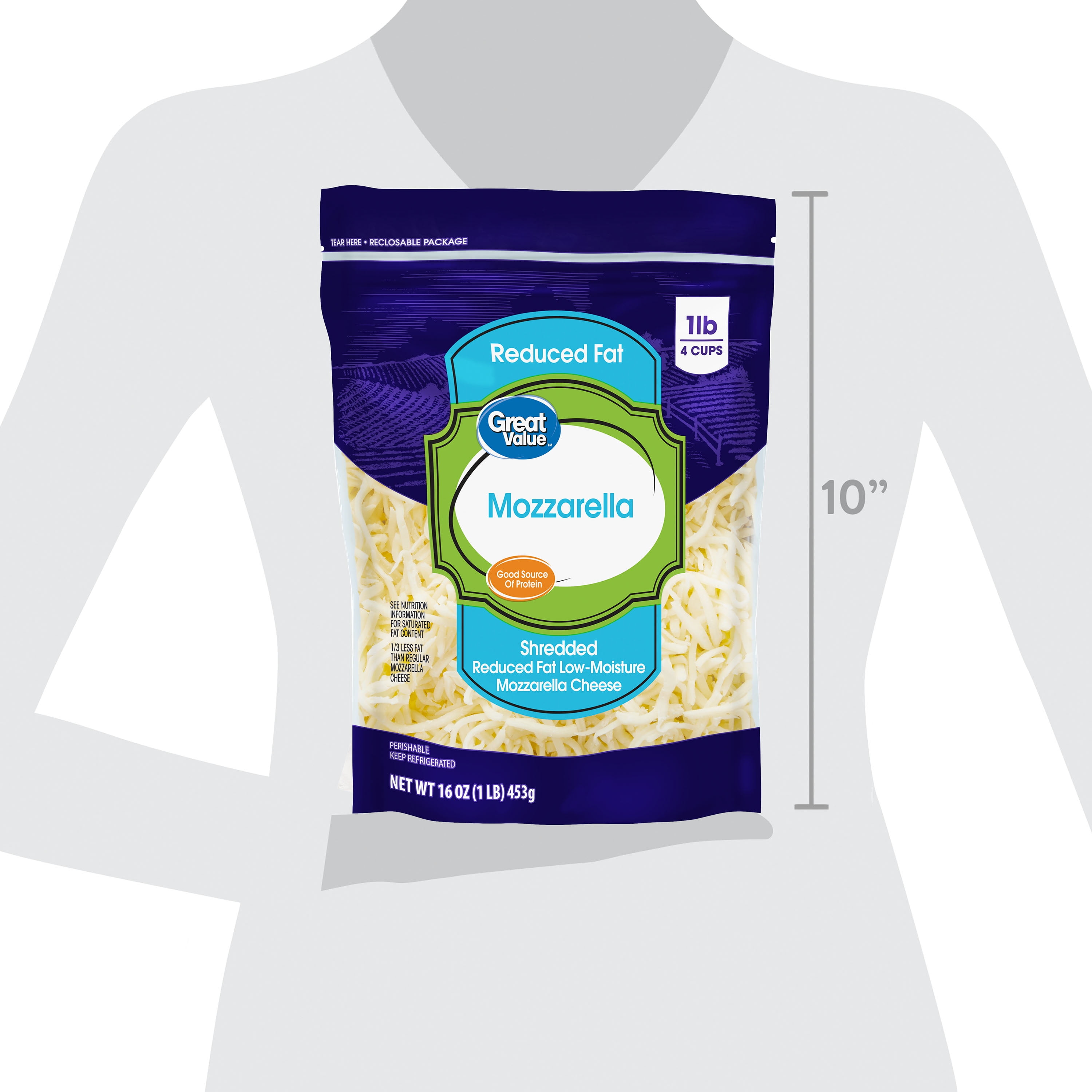 Great Value Reduced Fat Shredded Mozzarella Cheese, 16 oz