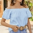 thumbnail image 2 of Afdoent Womens Tops Spring Summer New Short Sleeve Off Shoulder Solid Color Loose Shirt Top Blouse Fashion Clothes For Women, 2 of 3