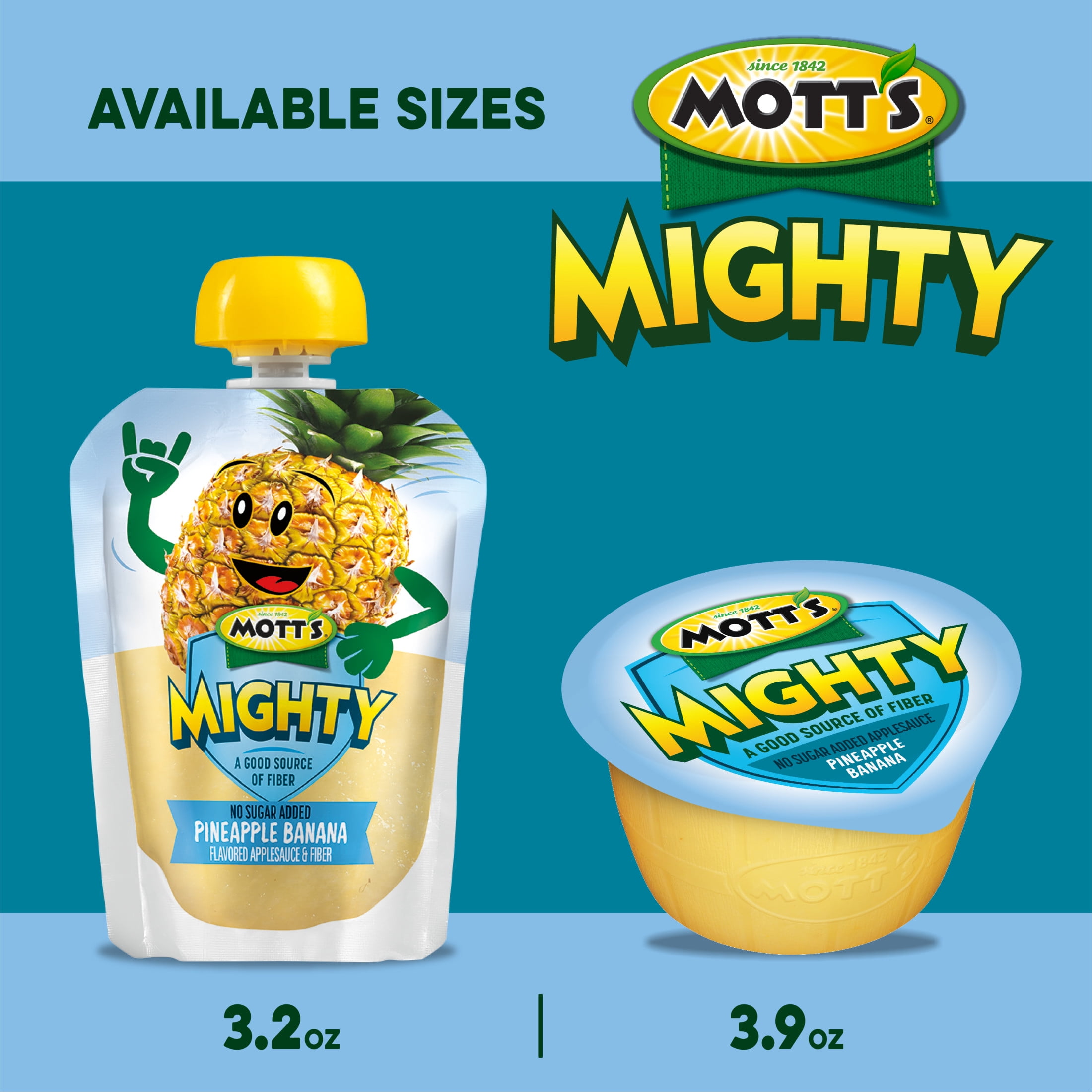 Mott's Mighty No Sugar Added Pineapple Banana Applesauce, 3.9 oz, 6 Count Cups