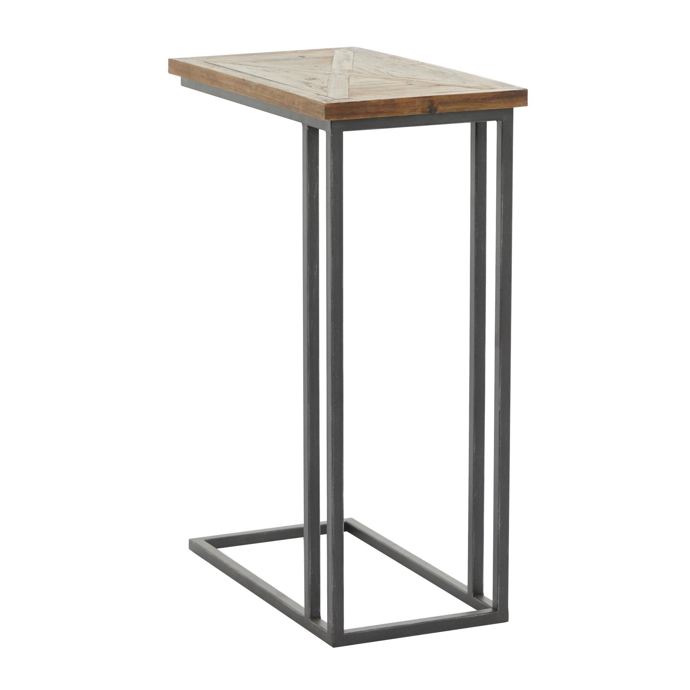 DecMode 19" x 26" Black Metal C-Shaped Accent Table with Brown Wood Top, 1-Piece