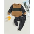 thumbnail image 2 of GXFC Kids Boys Fall Tracksuit Outfits Clothes 6M 1T 2T 3T 4T Toddler Boys Long Sleeve Contrast Color Sweatshirt and Elastic Waistband Long Pants 2 Piece Casual Autumn Clothing for Children Boys, 2 of 9