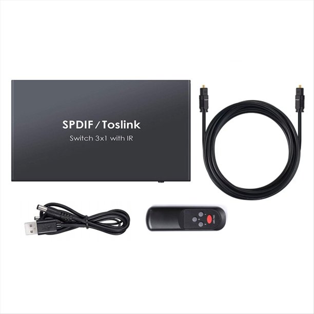 Conmutador de Fibra Óptica SPDIF Toslink, Divisor de Audio Digital, , con Control Remoto IR, Cable Óptico.