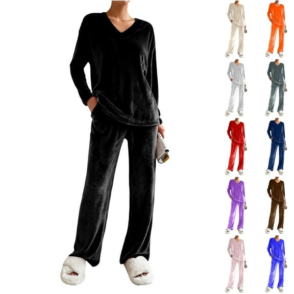 YHAJDS Women Fall Winter Sleepwear,Women's Pajama Set,Sleep Set,Women Fashion Casual Flannel Long Sleeve And Long Pants 2 Piece Matching Pajama Set For Winter