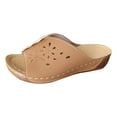 thumbnail image 3 of Womens Sandals Women's New Summer Plus-size Floral Wedge One-line Beach Sandals, 3 of 9