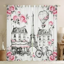 Castle Fairy Romantic Eiffel Tower Black Out Curtains for Boys Girls,Happy Valentine's Day Curtains Pack of 2 (42x63 Each),Chic Floral Flower Rose Bedroom Curtains,Luxury Bedroom Decor