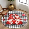 thumbnail image 2 of Round Area Rugs Collection 6 Ft, Valentine's Day Non-Slip Residential Carpet, Cute Gnomes Red Love Heart Vintage Plaid Indoor Crawling Mats Runner Rugs for Living Room/Dining Room/Bedroom, 2 of 8