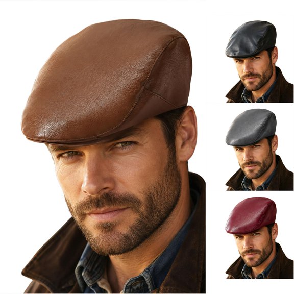 Retro PU Leather Forward Cap Autumn‑Winter Beret Cap Multi Solid Color ladder Style Street‑wear Driving Daily Headwear