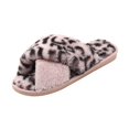 thumbnail image 1 of Pantoufles en Peluche Léopard Douces à Bande Croisée pour Femmes, Pantoufles Duveteuses, Chaussures à Bout Ouvert, Sandales à Enfiler pour Intérieur Extérieur, 1 of 5