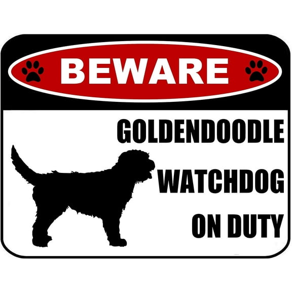 PCSCP Beware Goldendoodle Watchdog On Duty (Silhouette) 11.5 inch x 9 inch Laminated Dog Sign