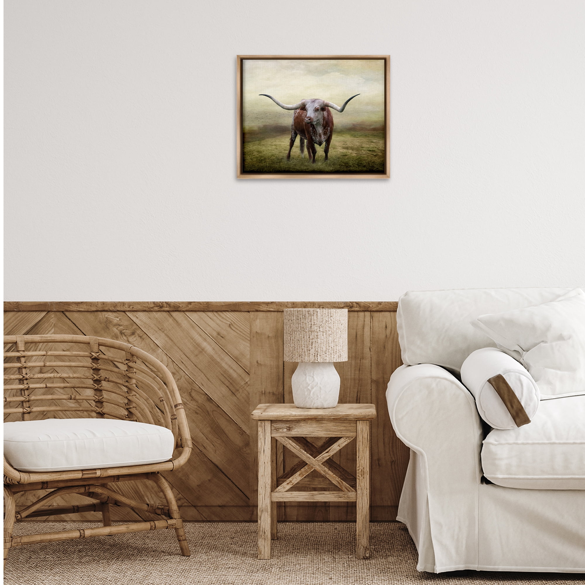 Stupell Industries Pride Of The Longhorn Animals & Insects Photography Brown Floater Framed Canvas Art Print Wall Art, 21 x 17