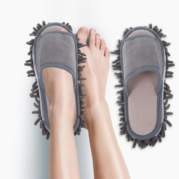 OFFIGAM 1 Pair Grey Cotton Fabric Foot Mops for Floor Cleaning and Reusable Floor Cleaning Tools