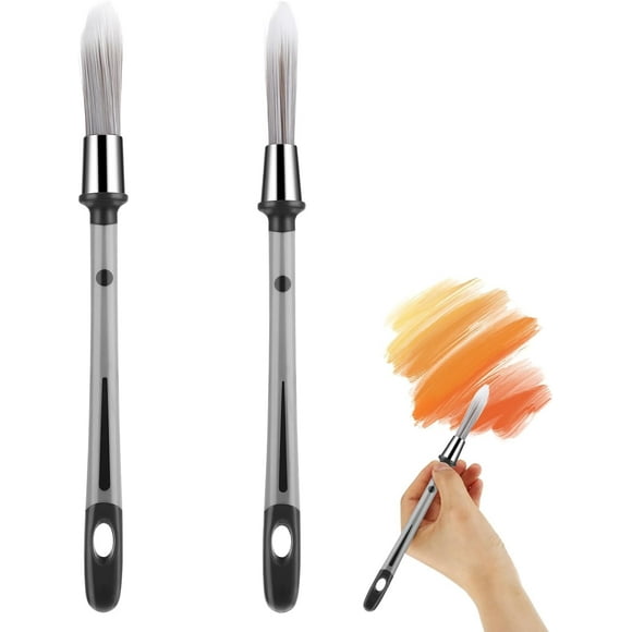 2pcs Trim Paint Brush Edge Painting Tool Detail Areas Small Paint Repairs Angled Paint Brush Touch Up Round House Paint Brushes for Art Application Baseboards House Wall Surface Craft