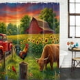 thumbnail image 3 of Shower Curtain Bathroom Set Farm Sunflowers Cow Cock Waterproof Fabric Shower Curtains with Grommets&Hooks, Red Barn Truck Privacy Bath Curtain for Bathtub 72x72in, 3 of 9