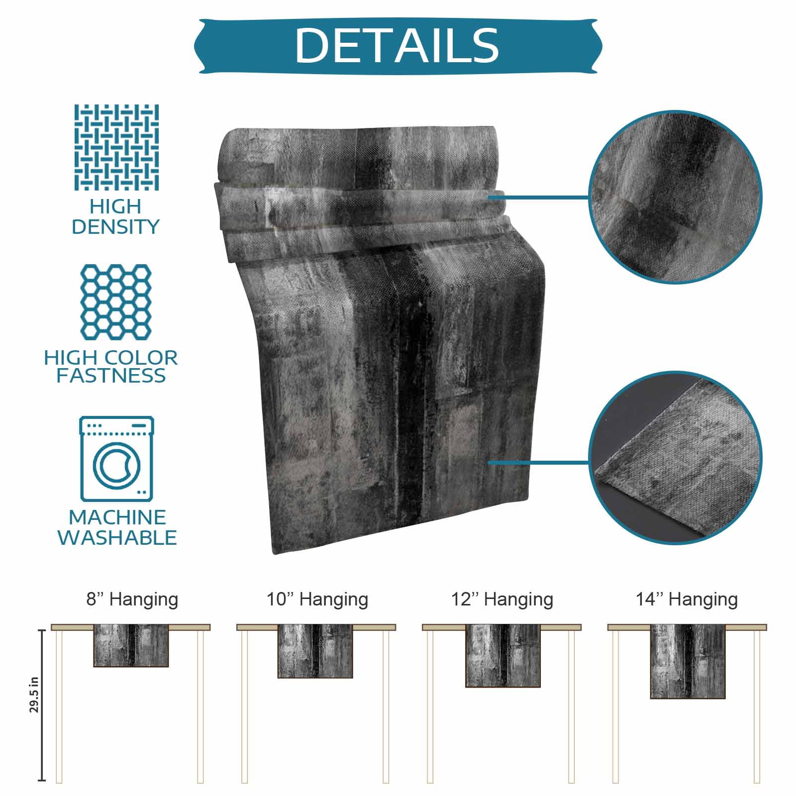 Table Runner 70 Inches Long for Kitchen Dining, Gray Dresser Scarf Farmhouse, Dining Table Decorations for Wedding/Parties, Retro Oil Painting Modern Abstract Art Aesthetics 13 x 70 In
