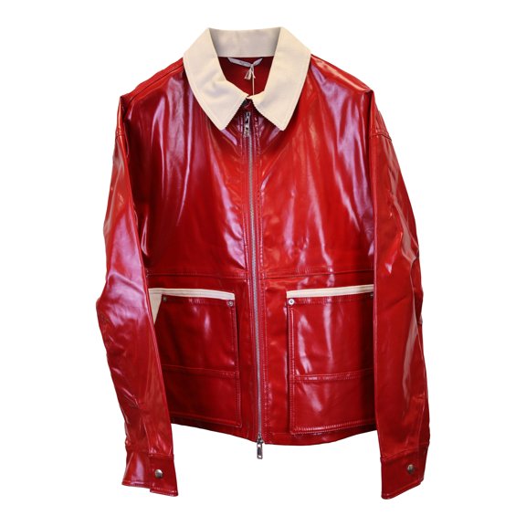 Pre-Owned Valentino Garavani Zip-Front Coated Jacket in Red Cotton