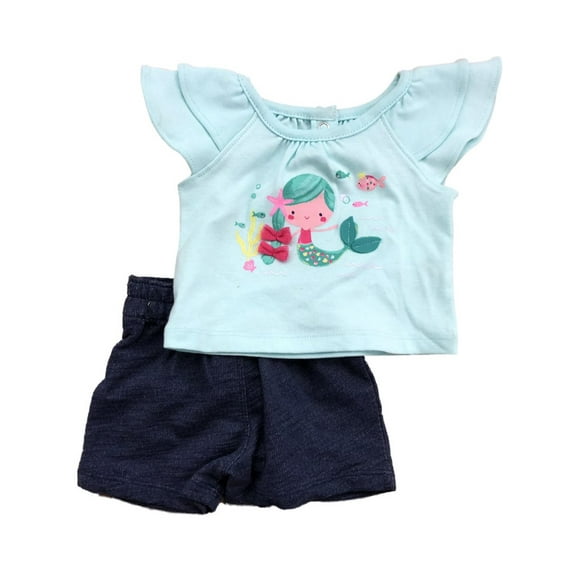 Infant Girls Mermaid & Fish Baby Outfit Shirt & Shorts 2 Piece Outfit
