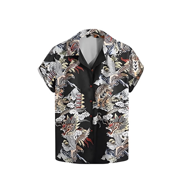 Jumpingount Camisa de hombre, camiseta con cuello vuelto, ropa de calle, moda de verano, solapa, playa, Top transpirable, ropa holgada, ropa Type3 NO3