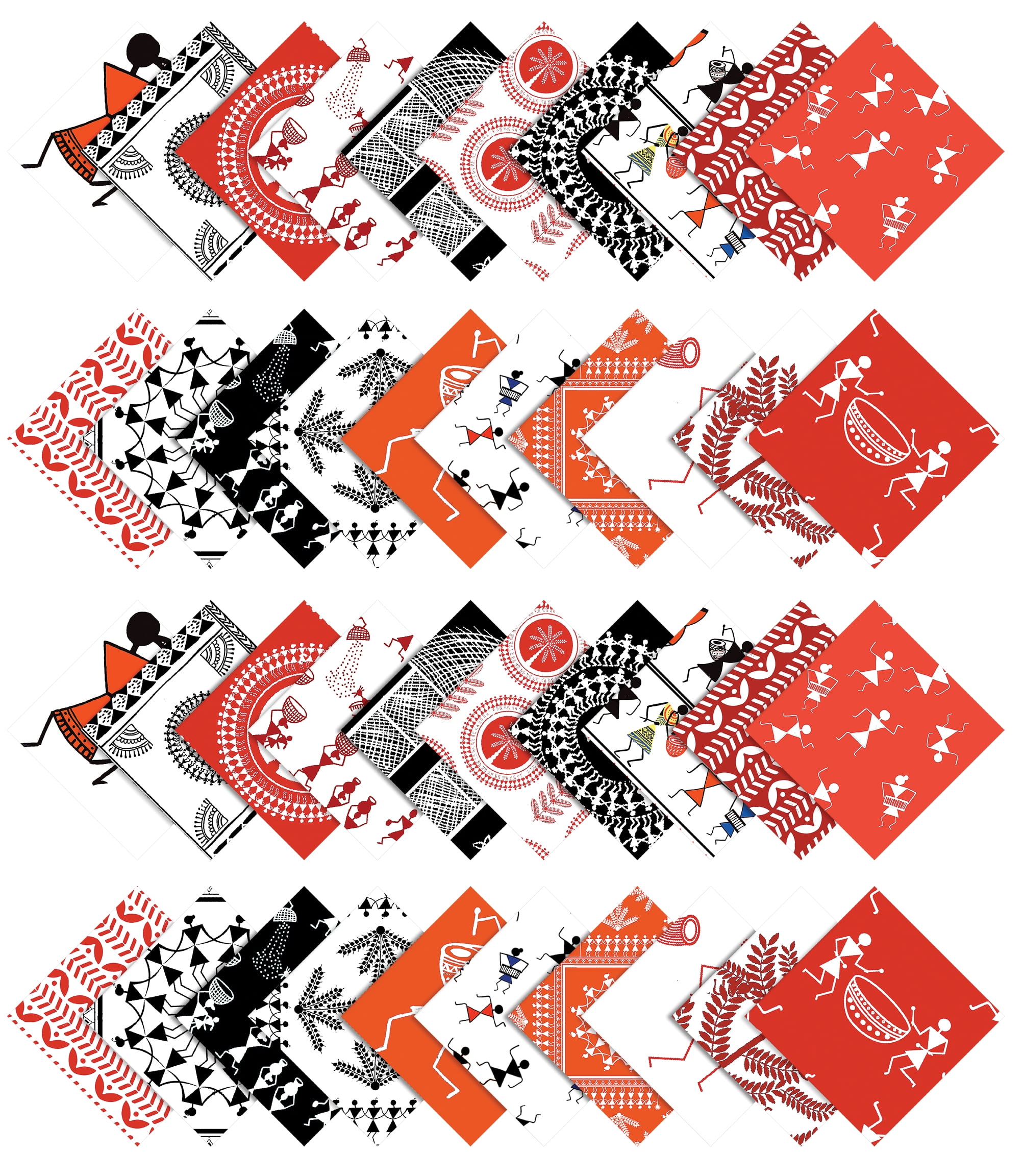 Soimoi 40Pcs Warli Print Precut Fabrics Strips Roll Up 1.5 inches Cotton Jelly Rolls For Quilting - Orange