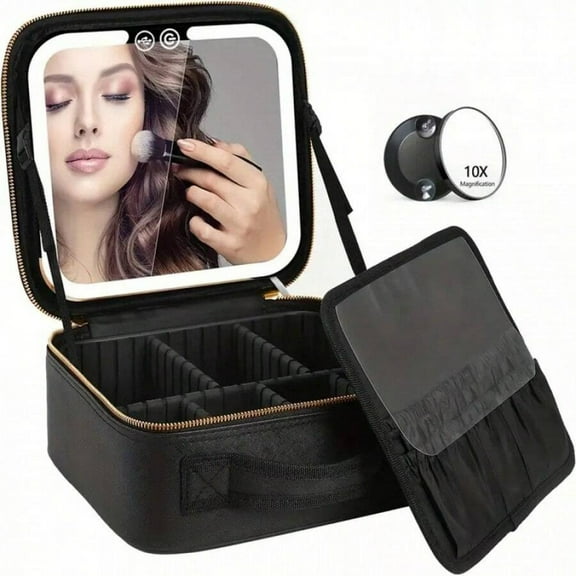 odorsTT Travel Makeup Bag with LED Lighted Make up Case with Mirror 3 Color Setting Cosmetic Makeup Box Organizer Vanity Case for Women Beauty Tools