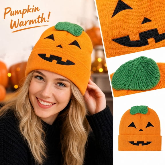Halloween Beanie Knit Pumpkin Hat Winter Warmer Crochet Ski Cap One Size