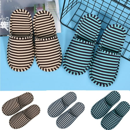 

SPRING PARK Man Women Hotel Travel Stripe Print Non Slip Closed Toe Disposable Slipper Portable